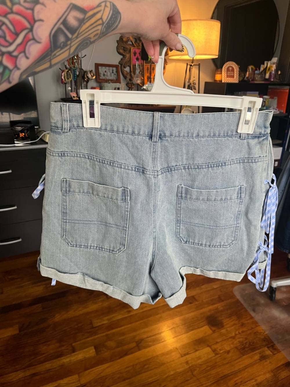 NWT Light Blue Denim Shorts with Side Tie Detail - Picture 4 of 13